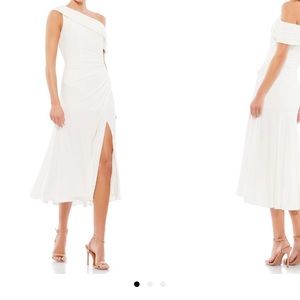 White Ruched Off-The-Shoulder Midi Dress